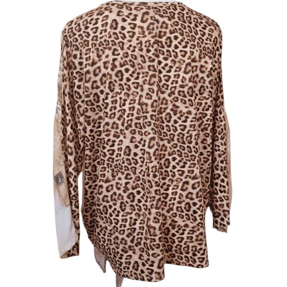 CHICO'S 1 Cute Travel Print Split Sleeves Blouse‎ Top M/8 Animals Maps Safari - Picture 4 of 16